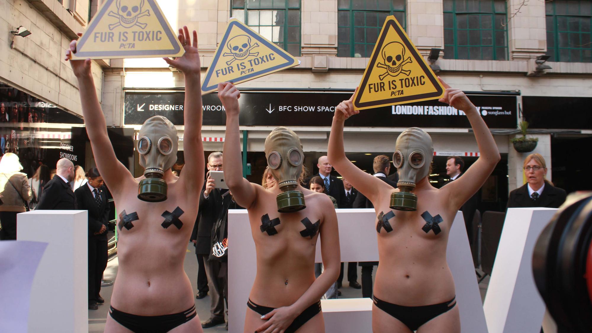 Naked PETA Activists In Gas Masks Set Off LFW Day One With Anti-Fur Protest