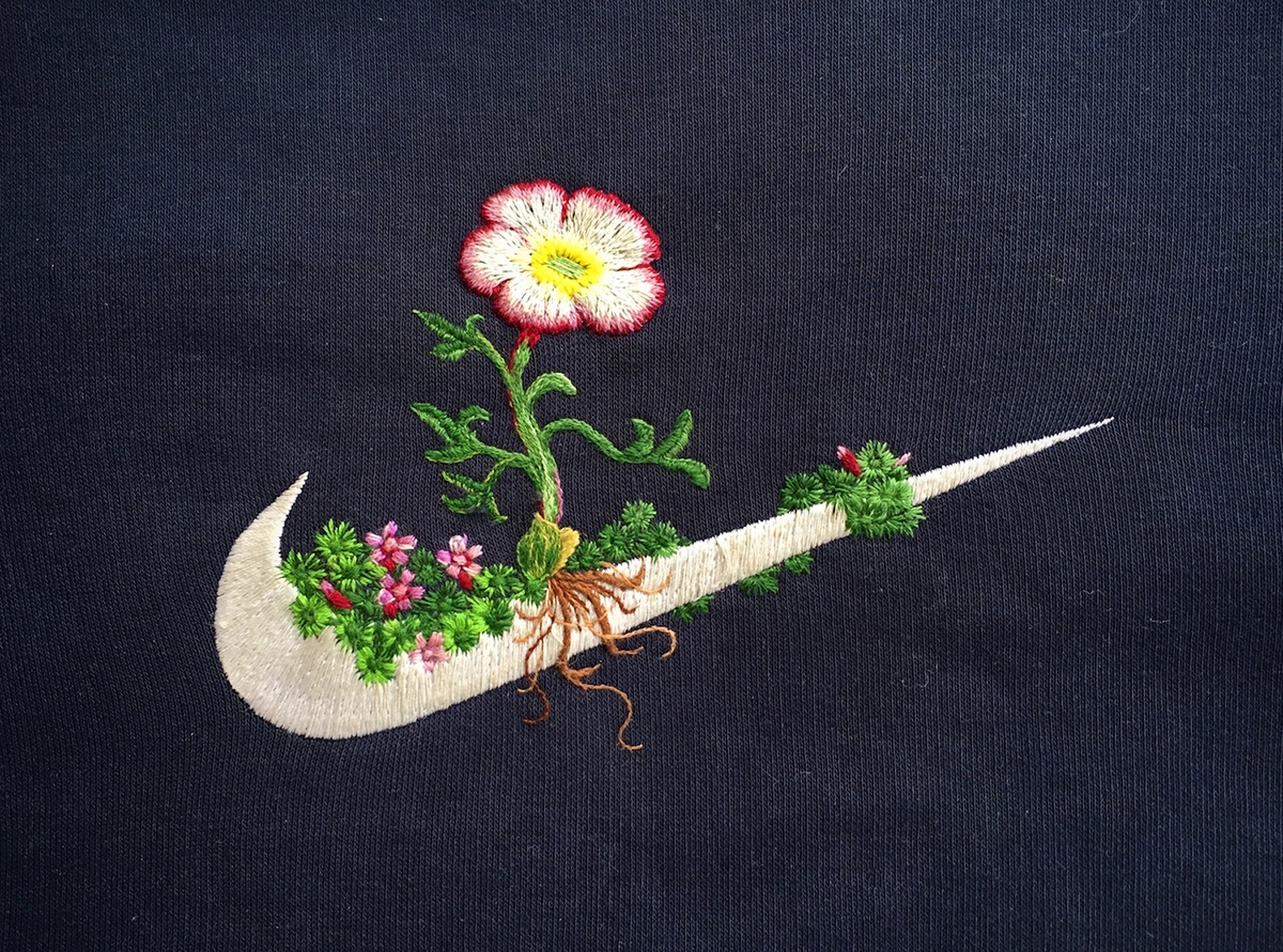 nike swoosh flower embroidery
