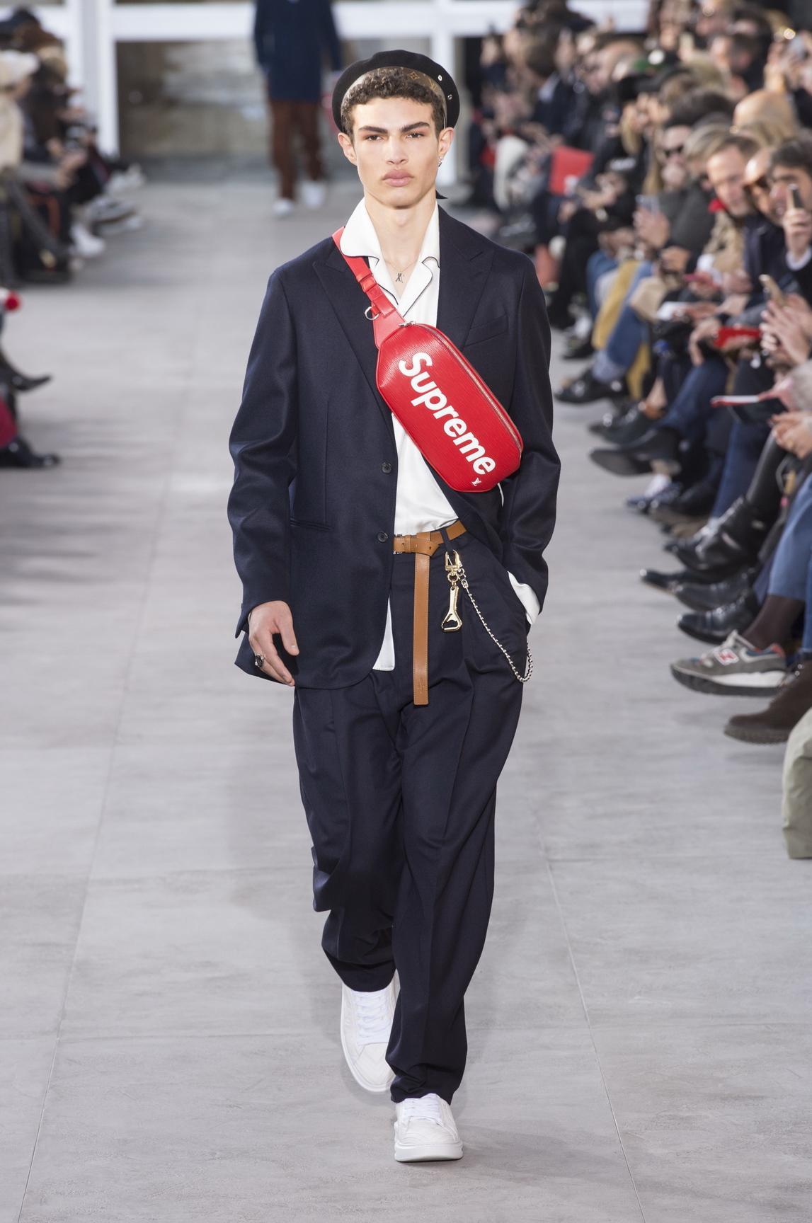 Louis Vuitton - A look from the Louis Vuitton Men's Fall-Winter 2017  Collection by Kim Jones, designed in collaboration with Supreme. Watch the  show now at