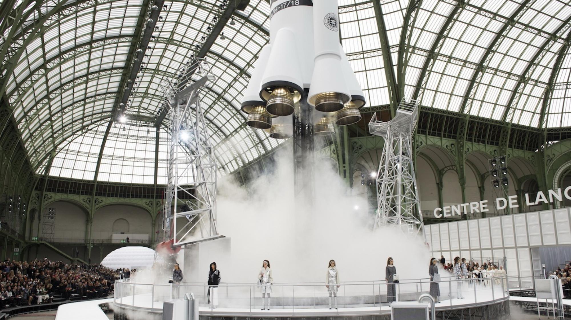 ​karl lagerfeld interviews his chanel muse, a french astronaut in space